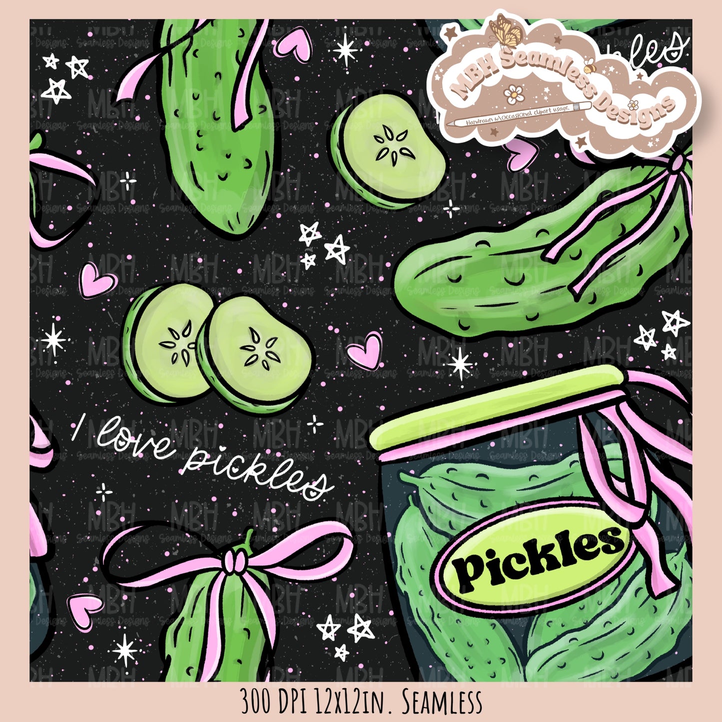 Coquette Pickles Seamless Pattern // PNG // Assorted Colorway Options
