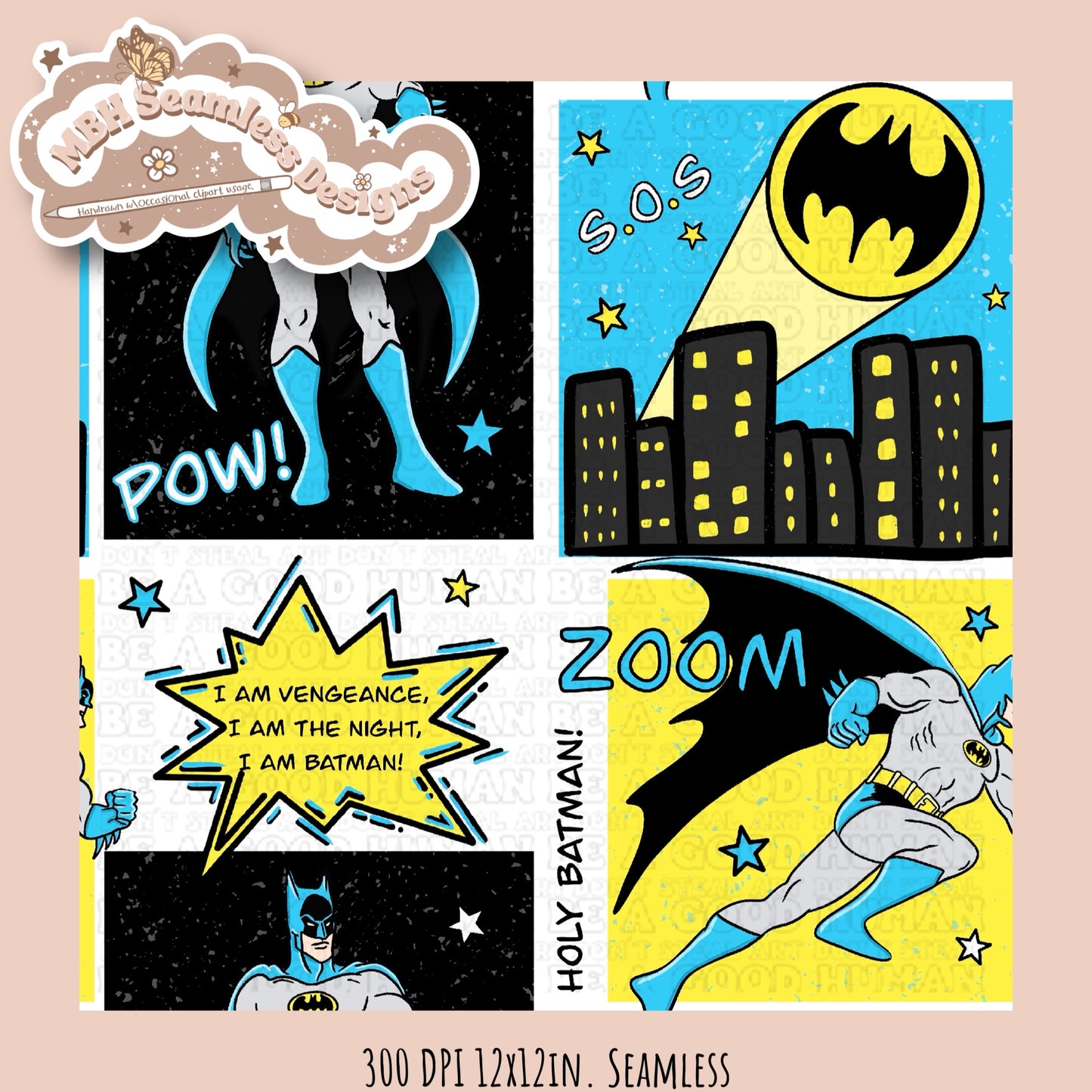 Batman Comic Seamless MULTIPLE COLORWAYS