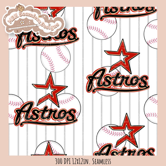 Houston Red Star Baseball Stripes Seamless Pattern