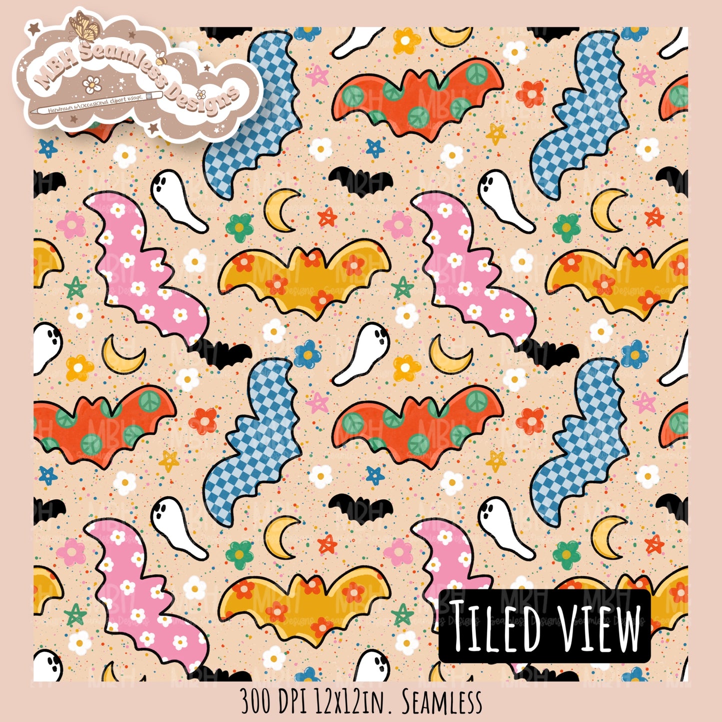 Groovy Bats Seamless Pattern // Assorted Colorway Options