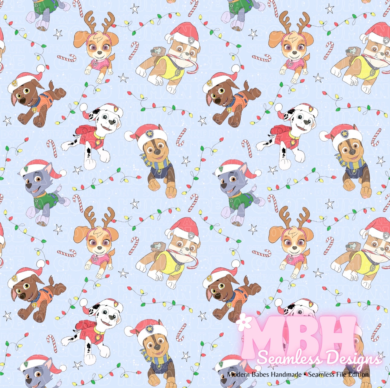 Paw Patrol Holiday Lights Seamless Pattern