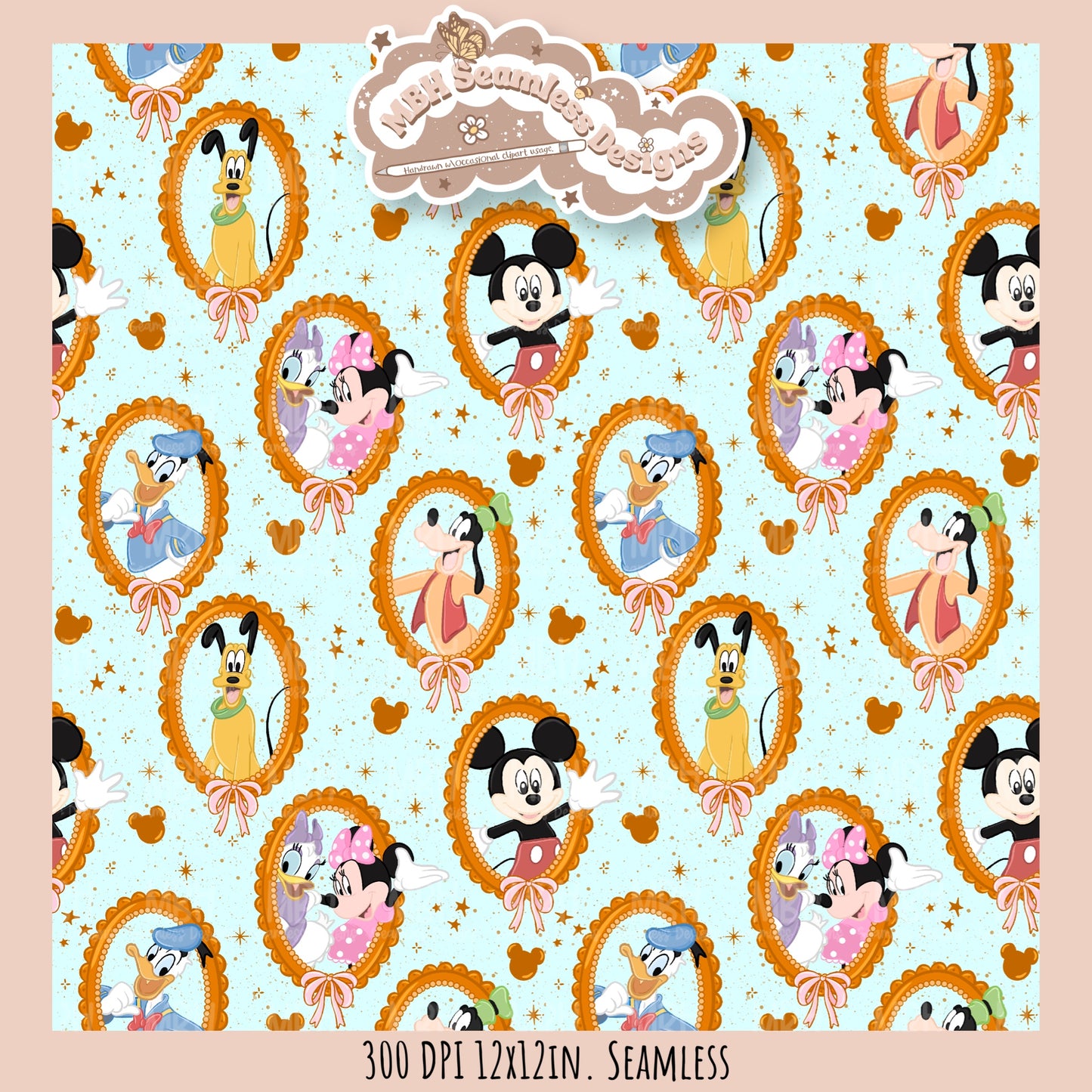 Coquette Framed Mouse and Friends Seamless Pattern • PNG • Assorted Colorway Options