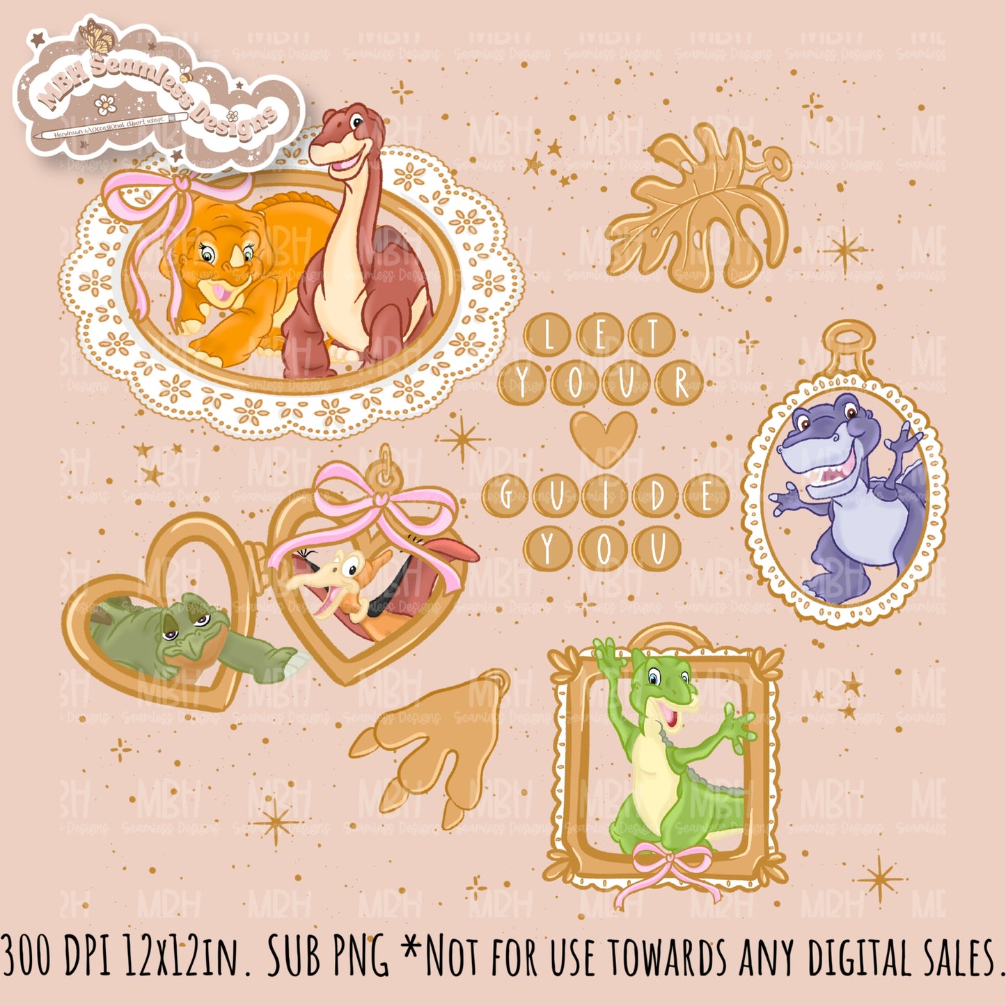 LBT Dinosaur Gold Charms Seamless Pattern // PNG // Multiple Colorway Options