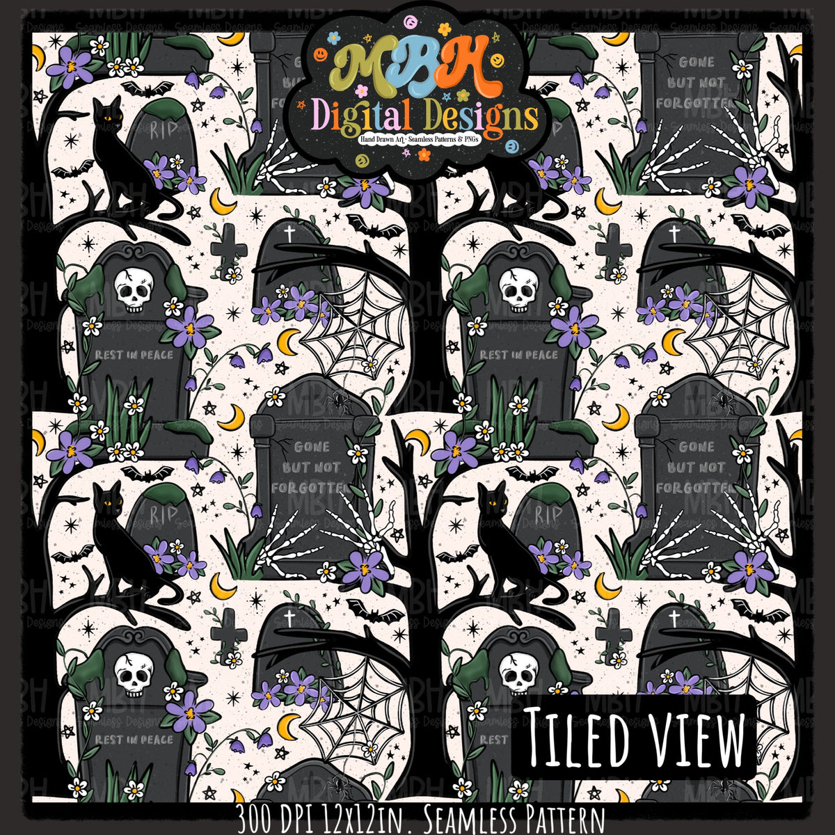 Hextober Day 2 • Cemetery Seamless Pattern // PNG // MULTIPLE COLORWAYS (Hextober files are not available in drives.)