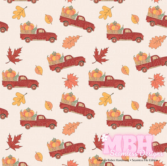 Groovy Fall Trucks Seamless Pattern