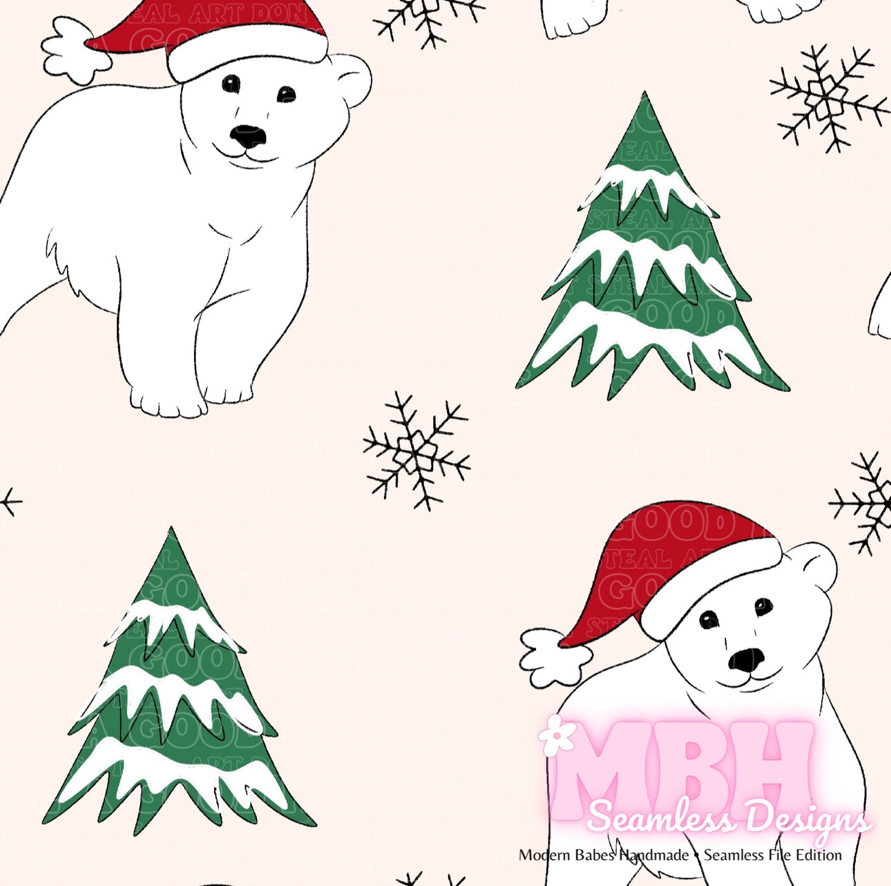 Holiday Polar Bears Seamless Pattern