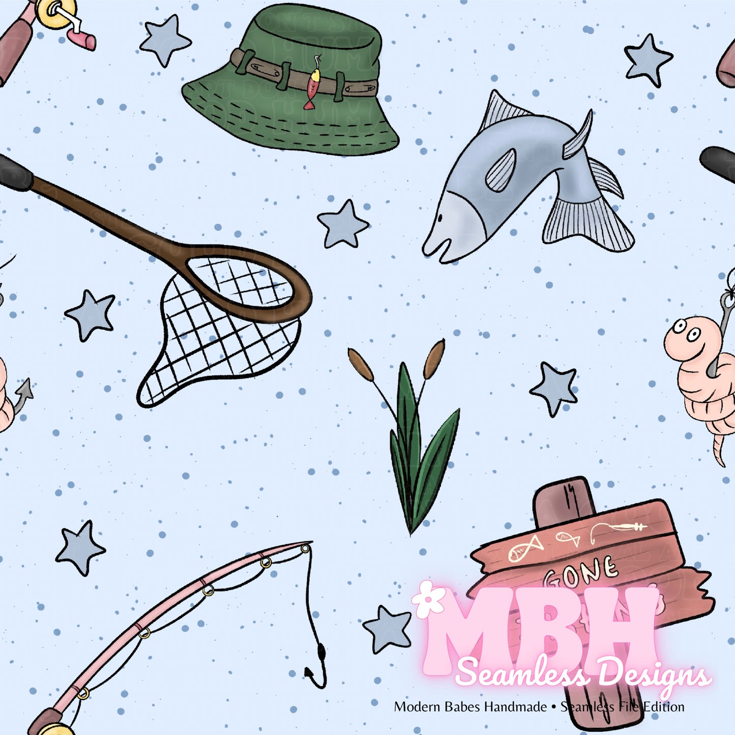 Gone Fishing Seamless Pattern MULTIPLE COLORWAYS