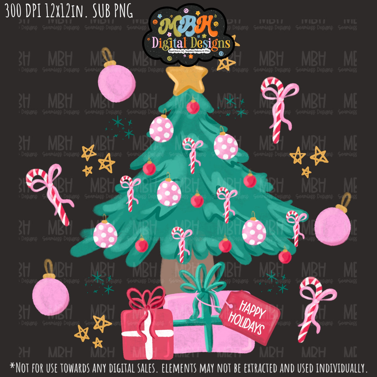 Happy Holiday Trees Seamless Pattern // PNG // MULTIPLE COLORWAYS