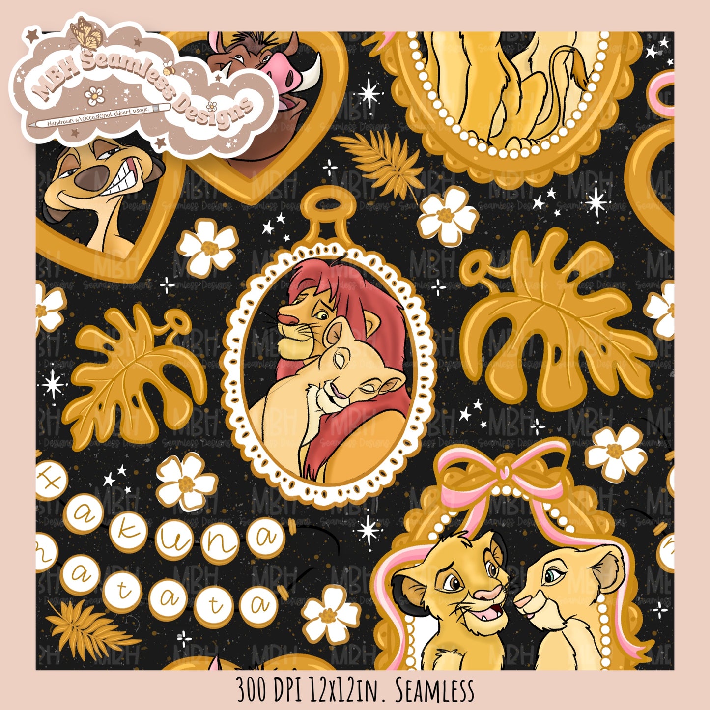 Lion King Frames Seamless Pattern // PNG // Multiple Colorway Options