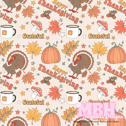 Groovy Happy Thanksgiving Seamless Pattern