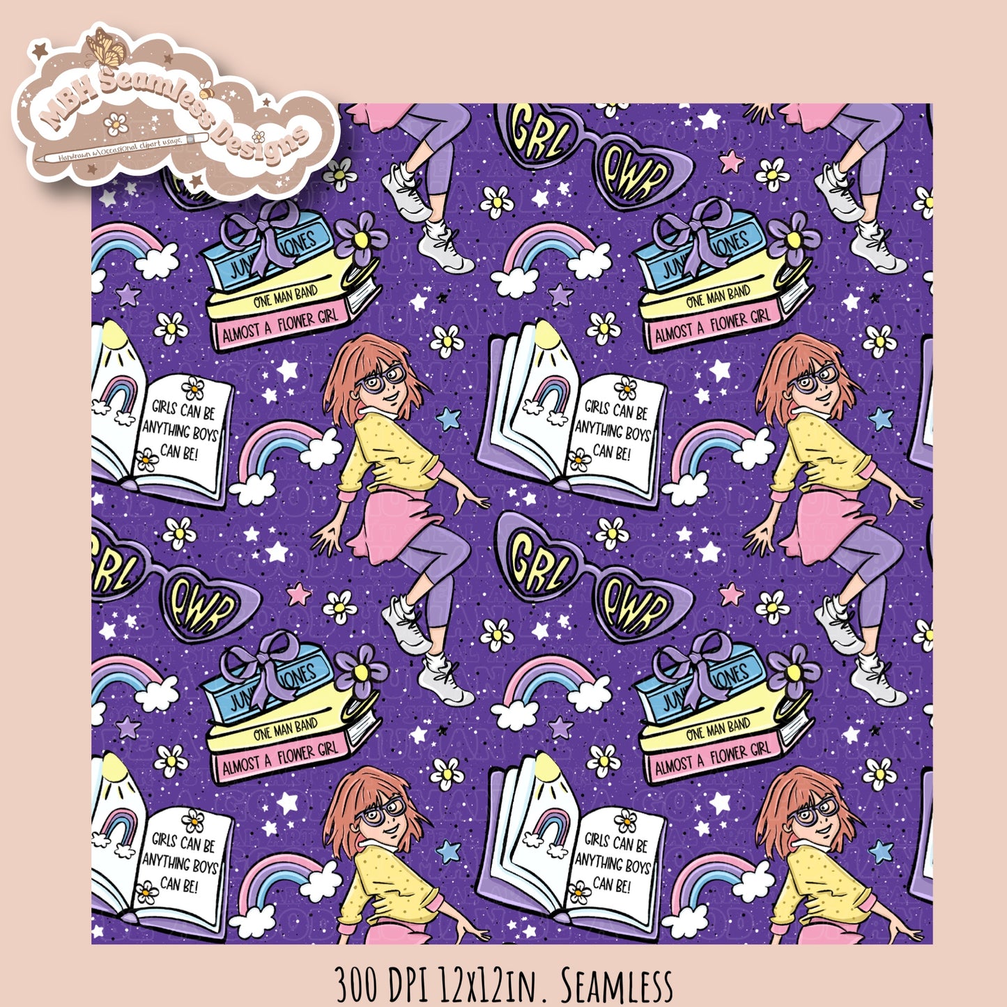 Junie B Seamless Pattern // PNG //Multiple Colorway Options