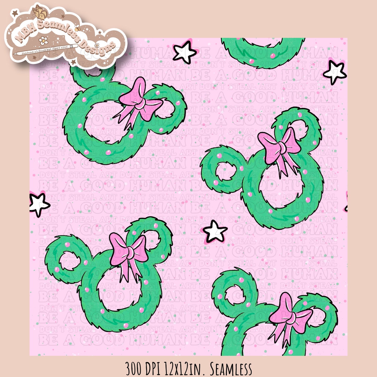 Pink Mouse Wreath Seamless Pattern MULTIPLE COLORWAYS