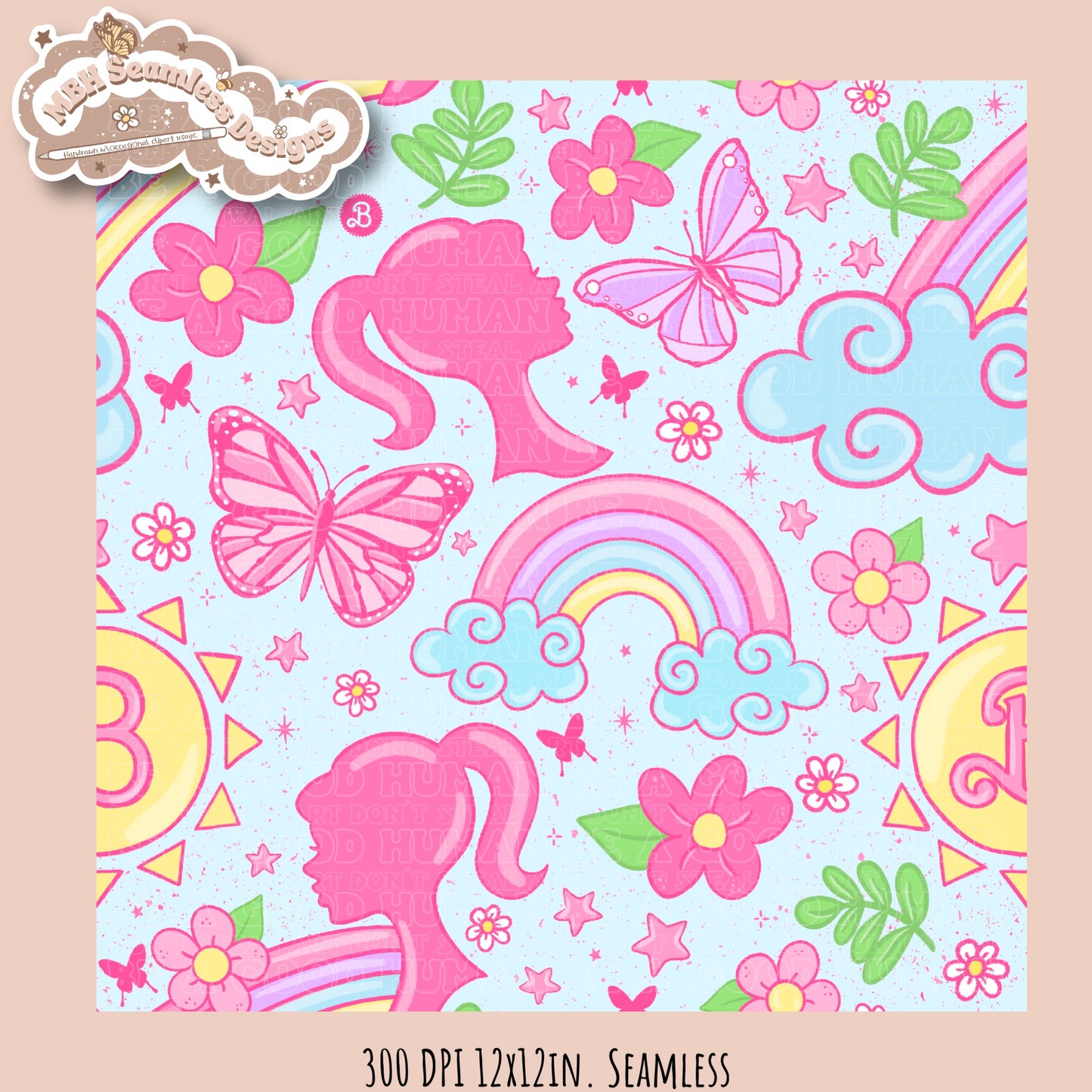 Non TM Spring Barbie Seamless Pattern MULTIPLE COLORWAYS