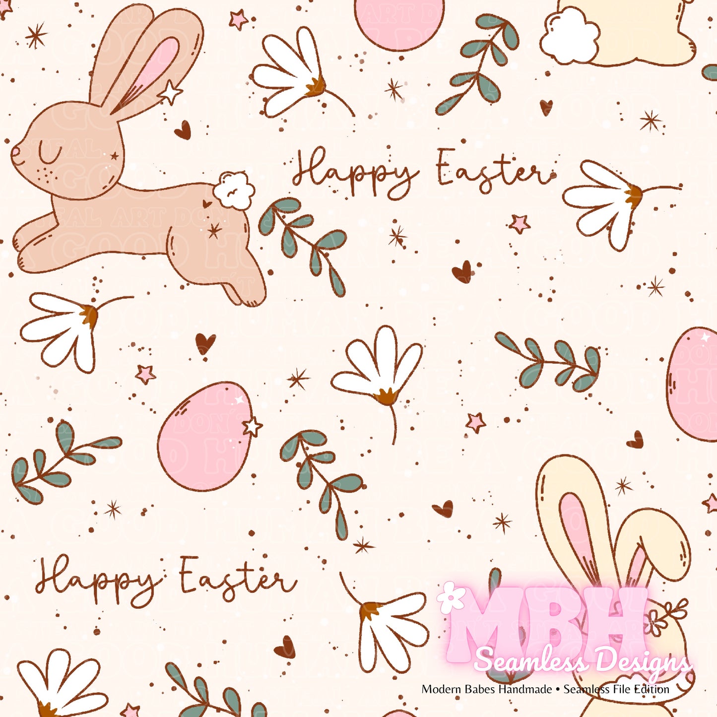 Boho Easter Bunnies Spex Assorted Colorways Seamless Pattern