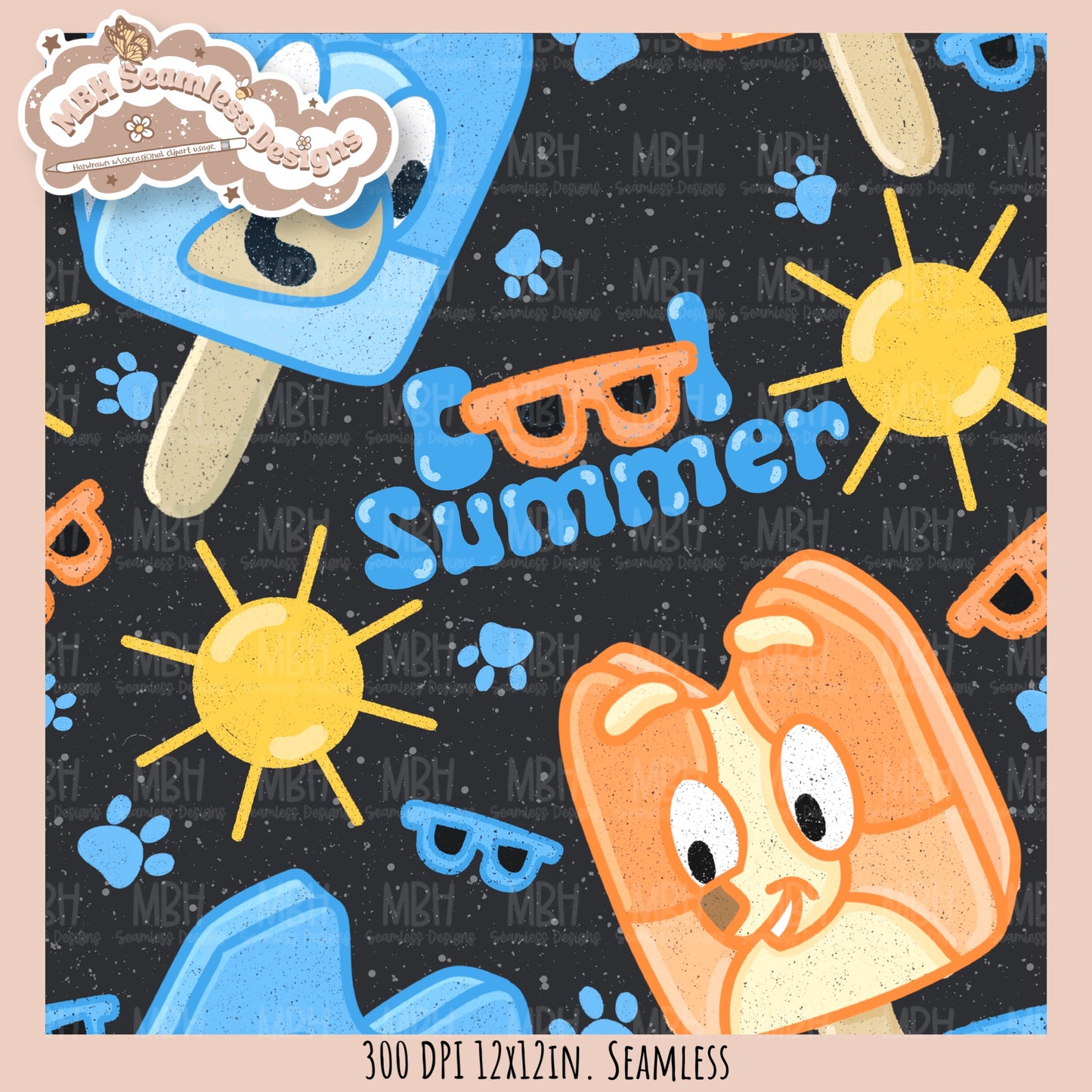 Cool Summer Heeler Pops Seamless Pattern // Assorted Colorway Options