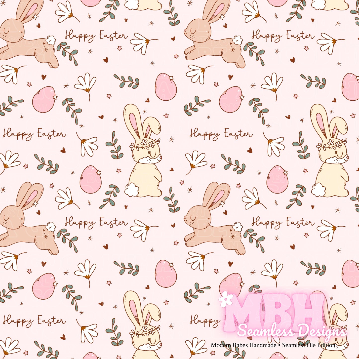 Boho Easter Bunnies Assorted Colorways Seamless Pattern