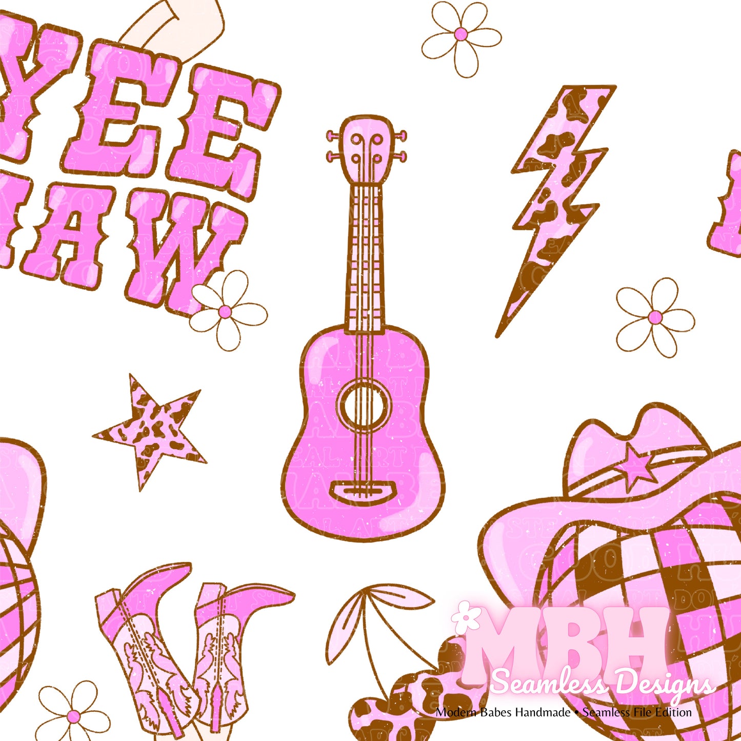 Pink Disco Cowgirl Seamless Pattern & PNG