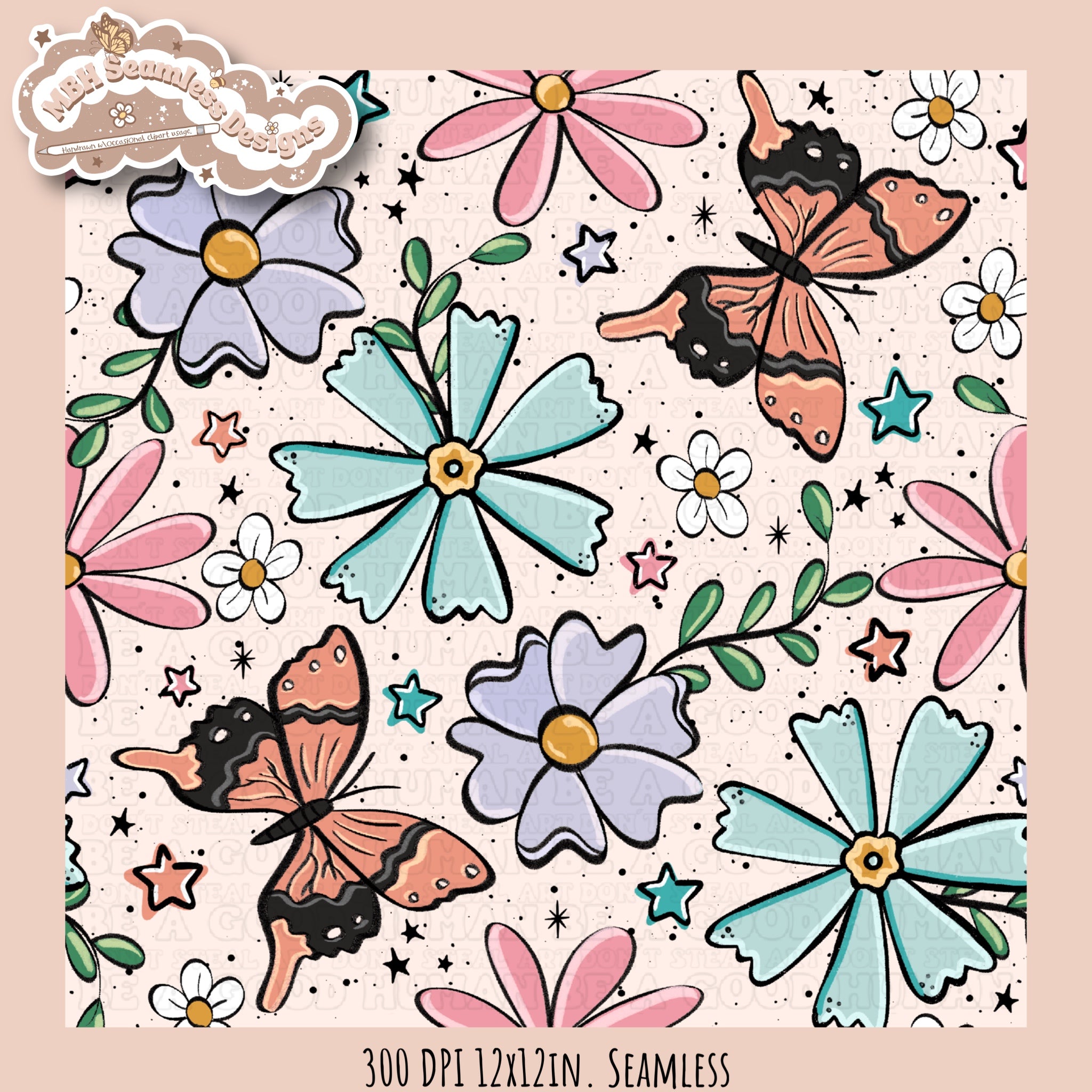 Spring Butterfly Floral Seamless Pattern MULTIPLE COLORWAYS – MBH ...