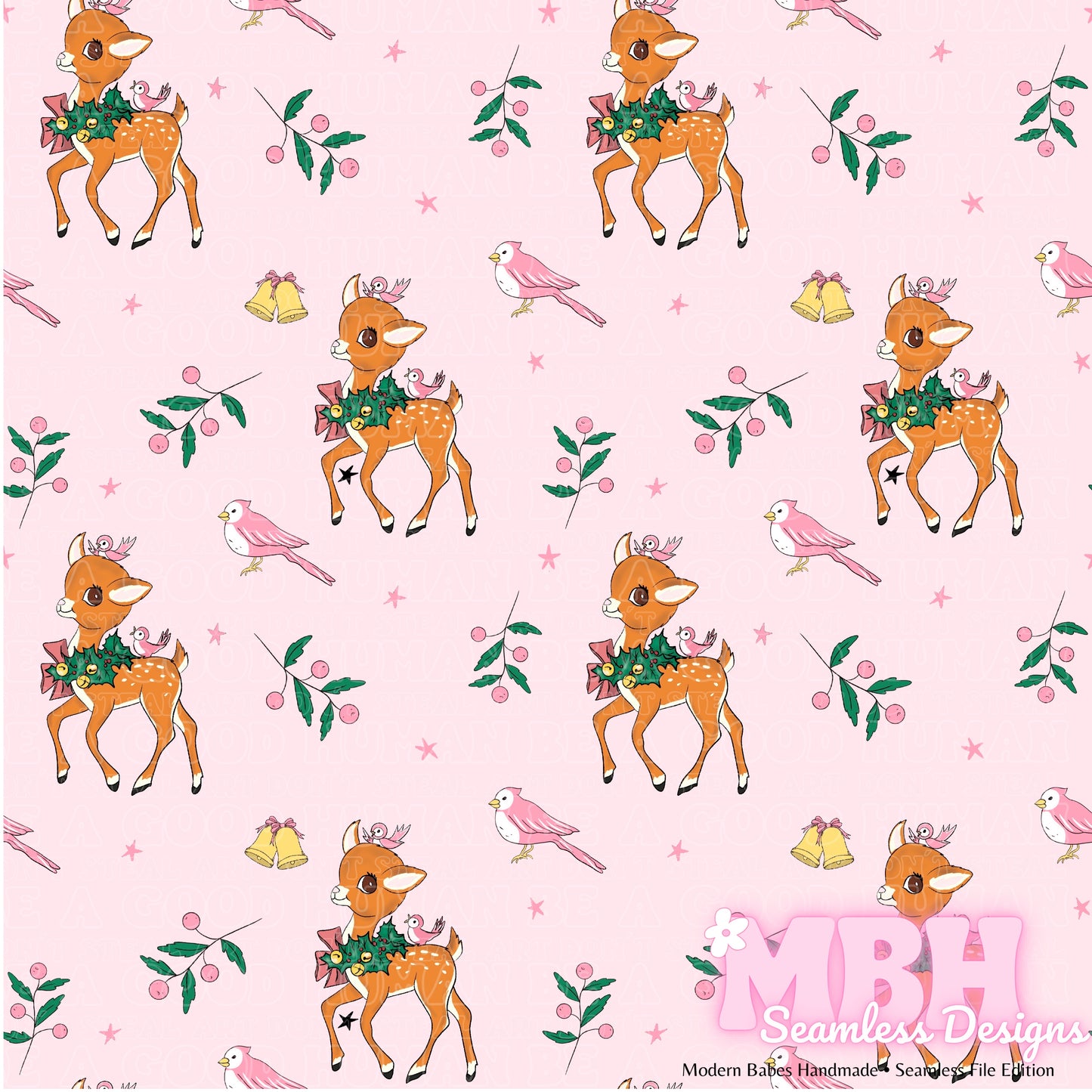 Vintage Reindeer Pink Seamless Pattern