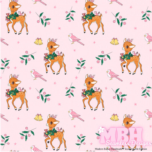 Vintage Reindeer Pink Seamless Pattern