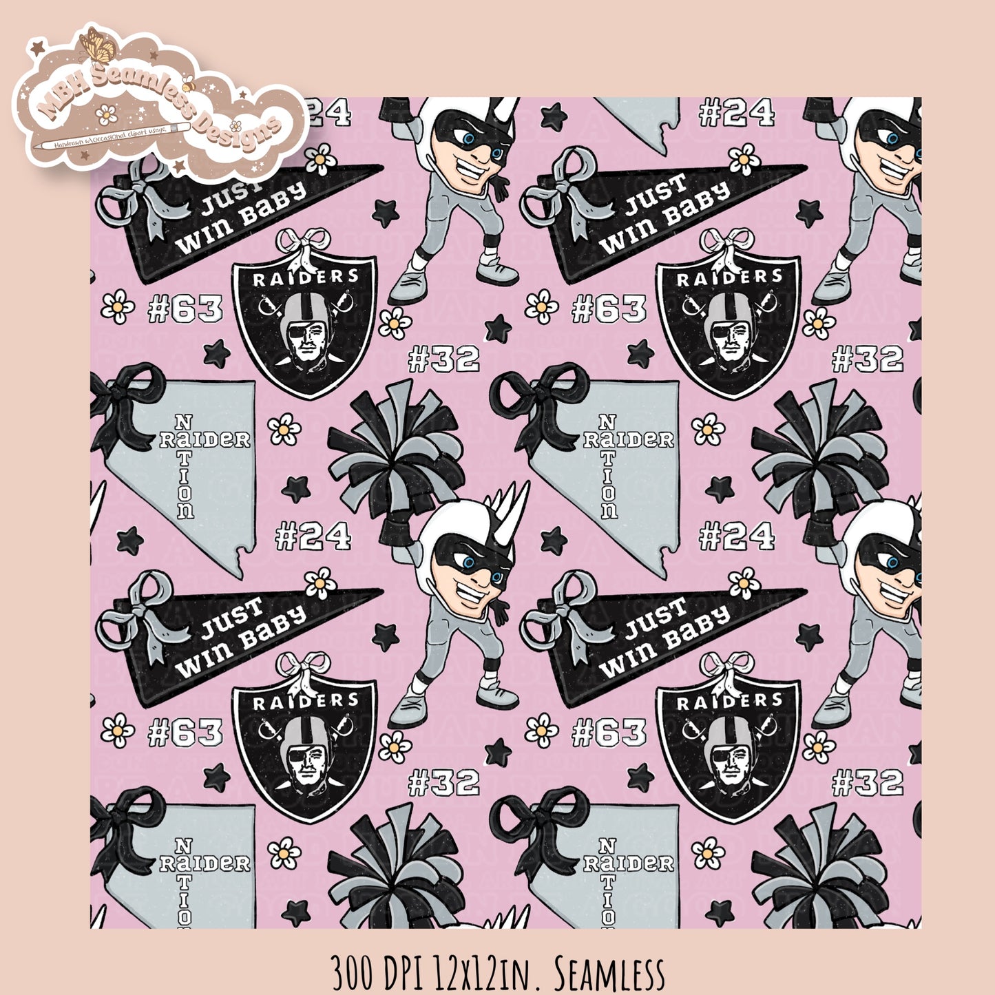 Raiders x Daisies Football Seamless Pattern // Assorted Colorways
