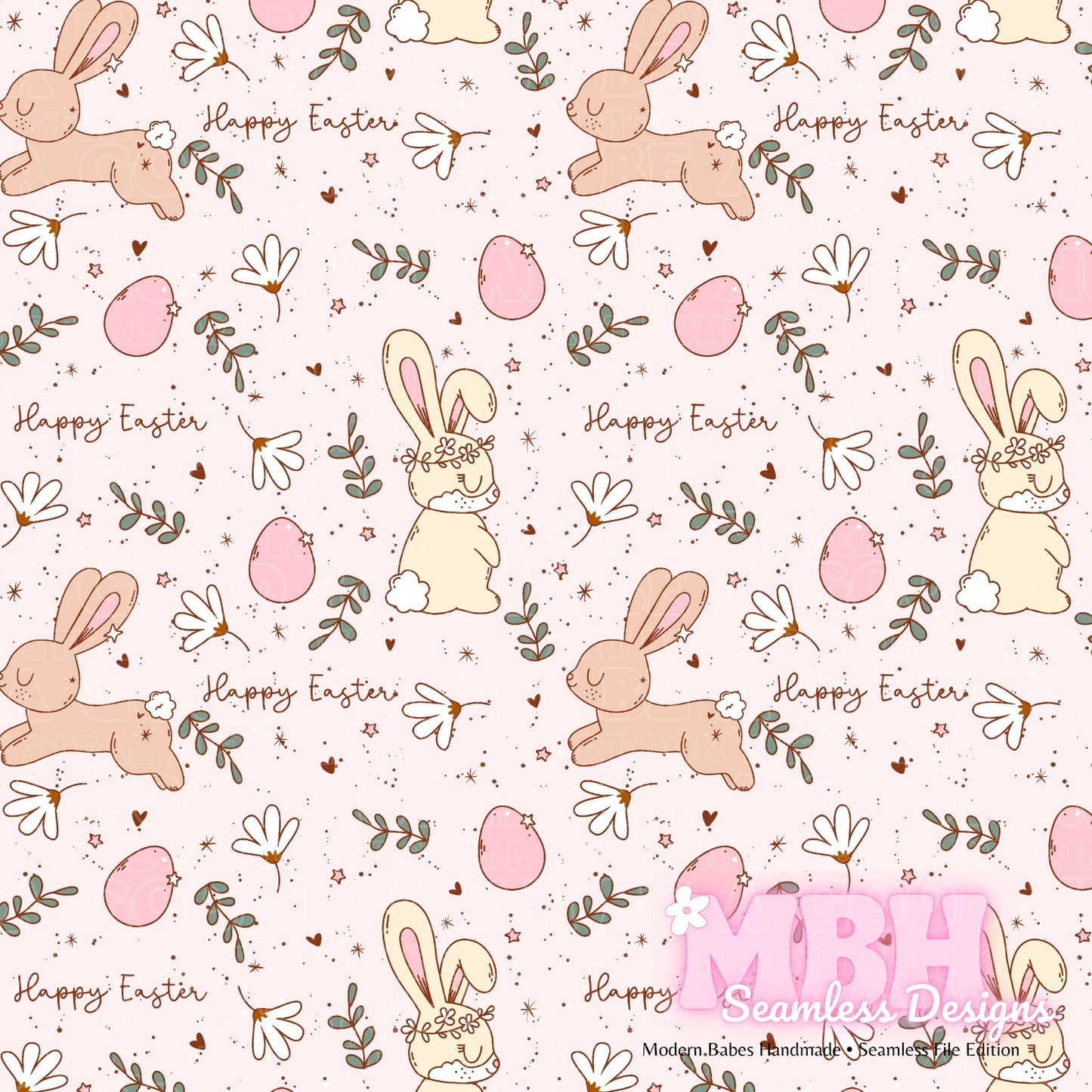 Boho Easter Bunnies Spex Assorted Colorways Seamless Pattern