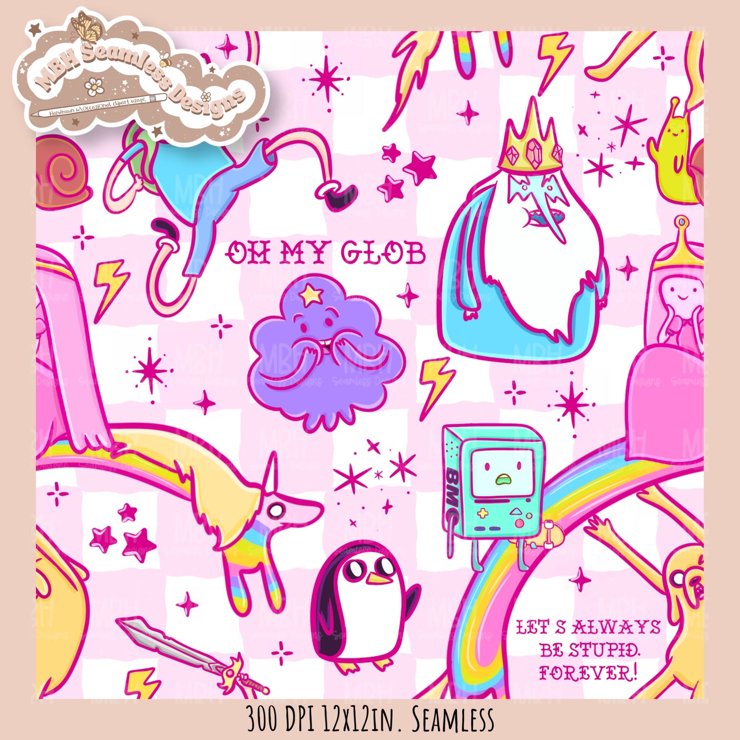 Pink Adventure Time Seamless Pattern // PNG // Assorted Colorway Options