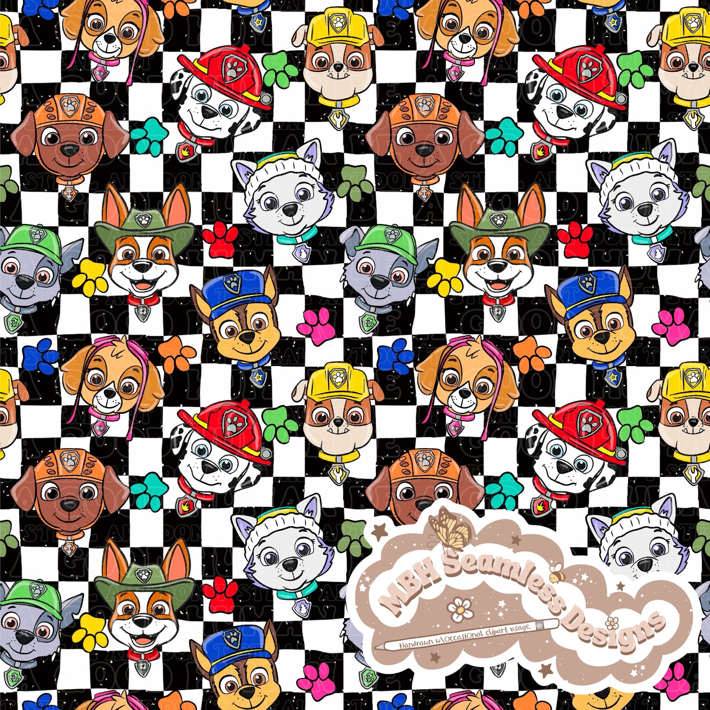 Paw Patrol Spex Seamless Pattern & PNG MULTIPLE COLORWAYS