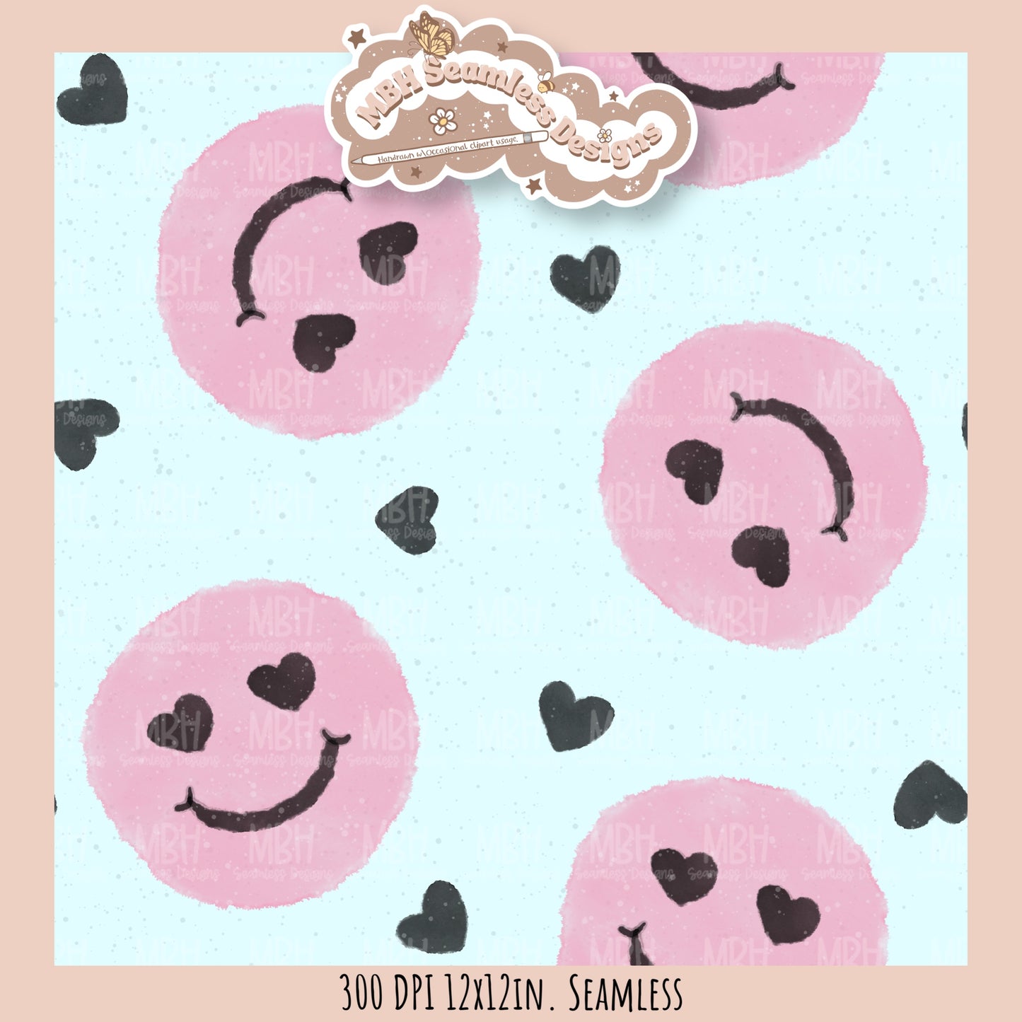 Heart Smilies Seamless Pattern MULTIPLE COLORWAYS