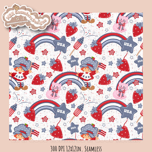 Strawberry Shortcake USA Seamless Pattern // PNG •Multiple Colorways