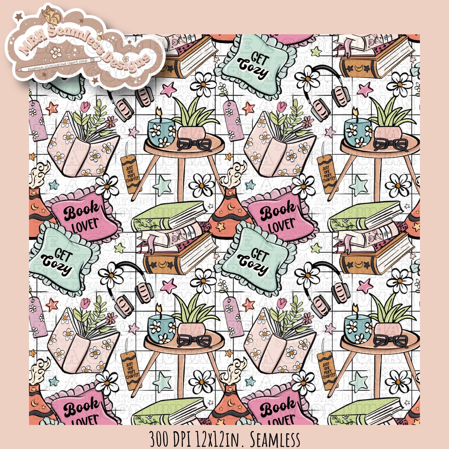 Cozy Spring Books Seamless Pattern & PNG•MULTIPLE COLORWAYS