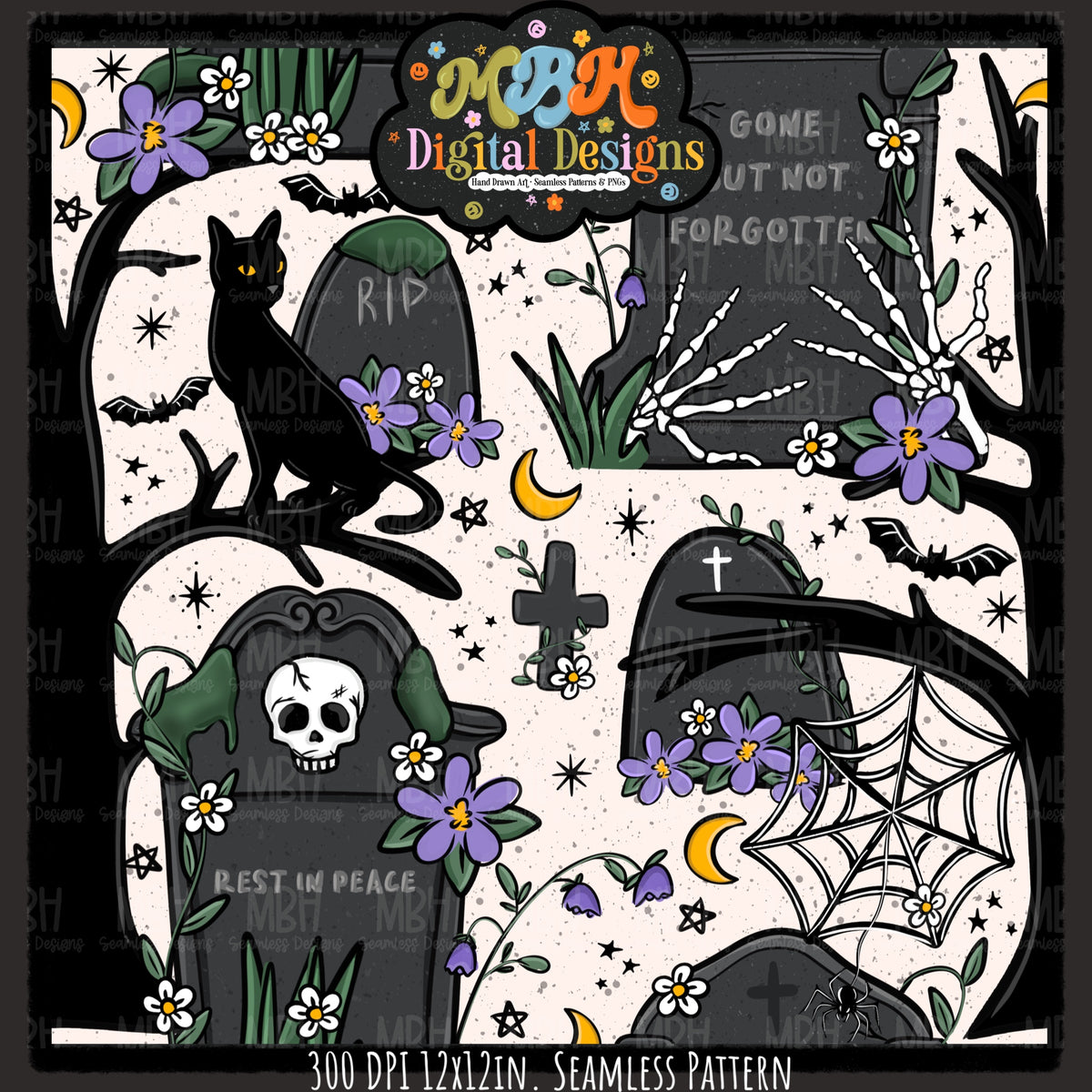 Hextober Day 2 • Cemetery Seamless Pattern // PNG // MULTIPLE COLORWAYS (Hextober files are not available in drives.)