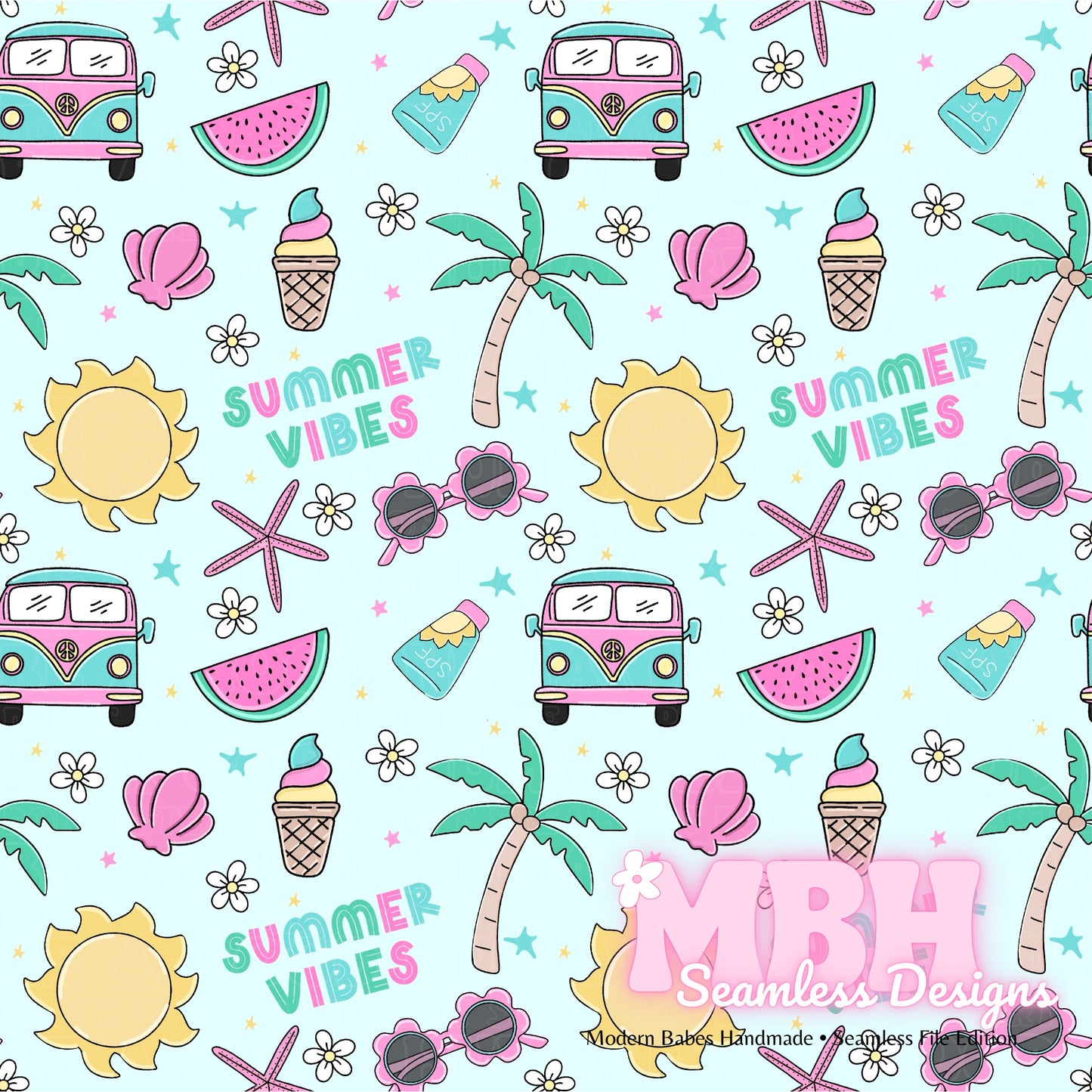 Starry Summer Vibes Seamless Pattern MULTIPLE COLORWAYS