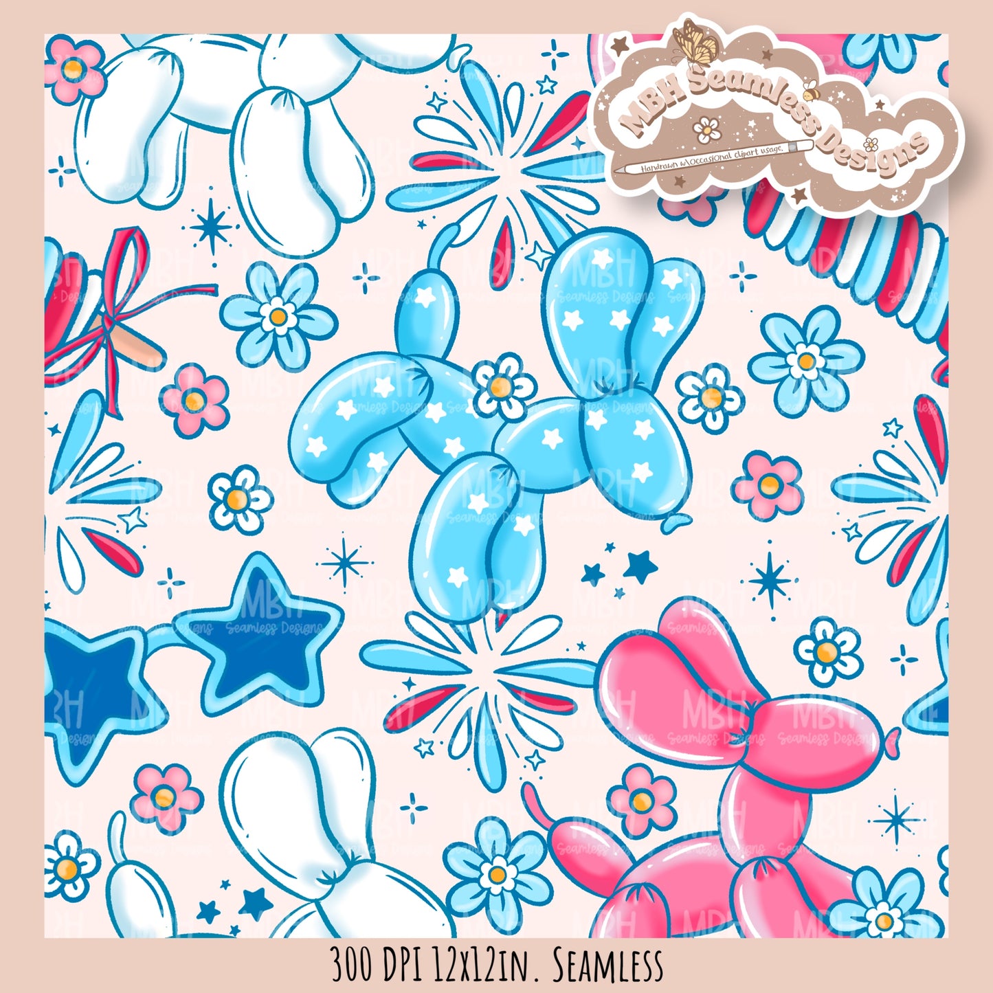 Floral FOJ Dog Balloons Seamless Pattern // MULTIPLE COLORWAY OPTIONS