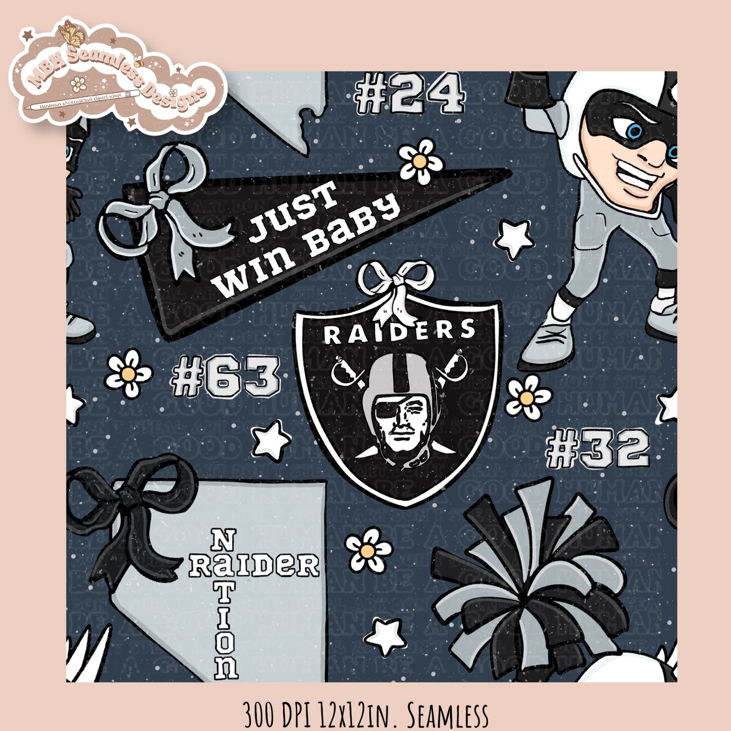 Raiders x Daisies Football Seamless Pattern // Assorted Colorways