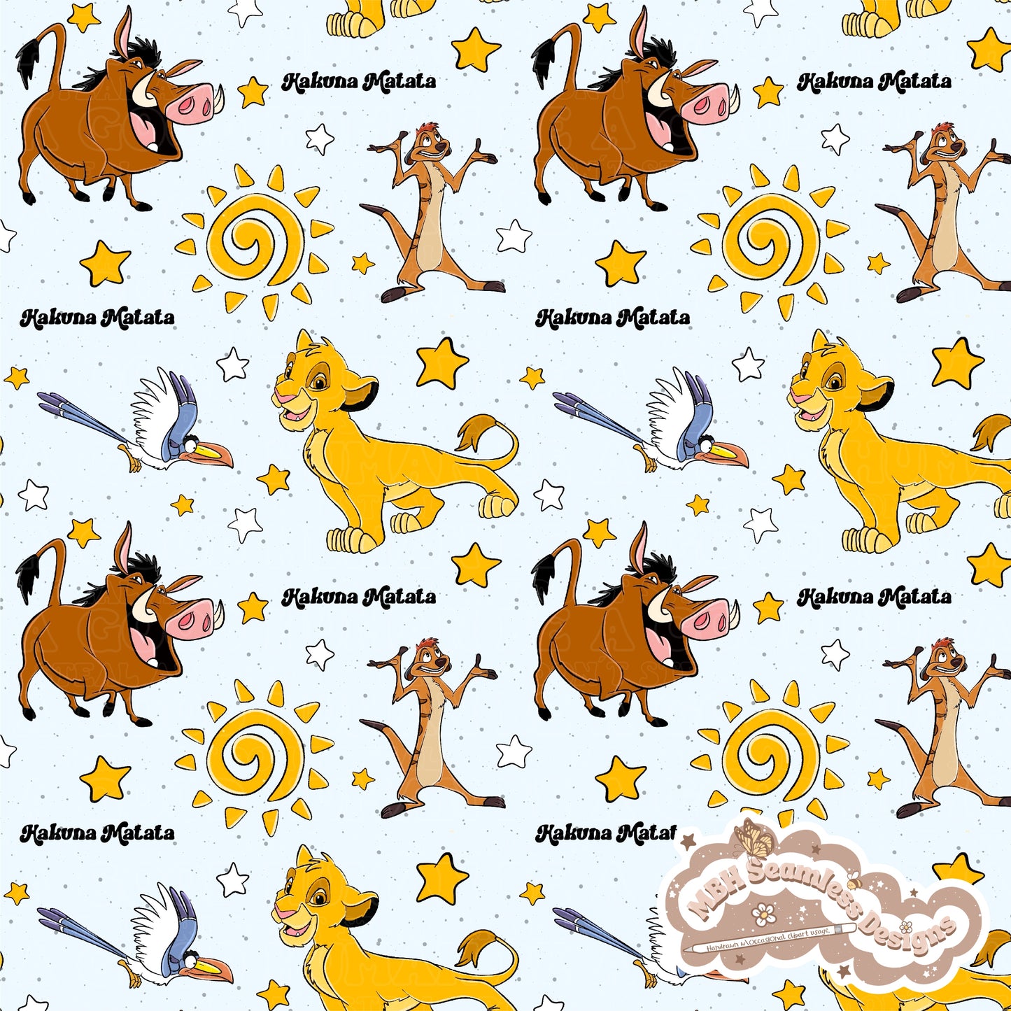 Hakuna Matata Seamless Pattern & PNG MULTIPLE COLORWAYS