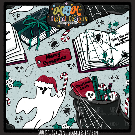 Bookish Creepmas Seamless Pattern // MULTIPLE COLORWAYS