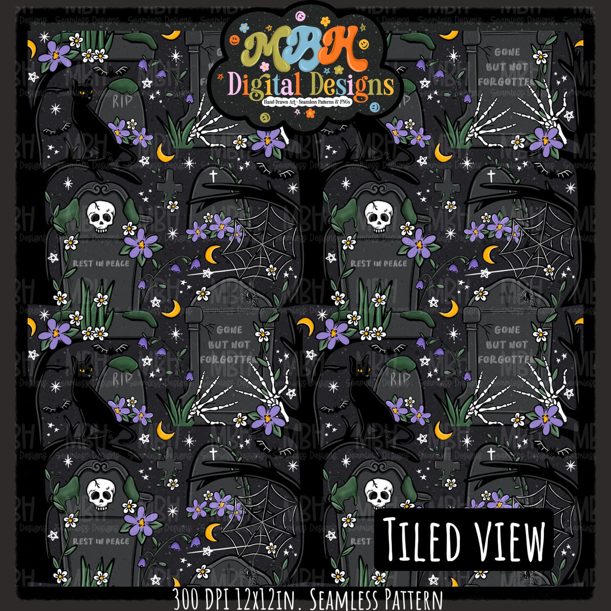 Hextober Day 2 • Cemetery Seamless Pattern // PNG // MULTIPLE COLORWAYS (Hextober files are not available in drives.)