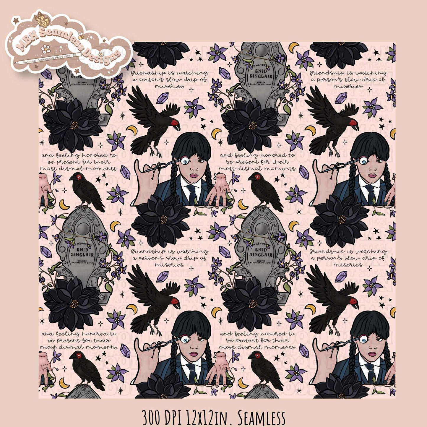 Wednesday Friends Quote Seamless Pattern // PNG // Assorted Colorways