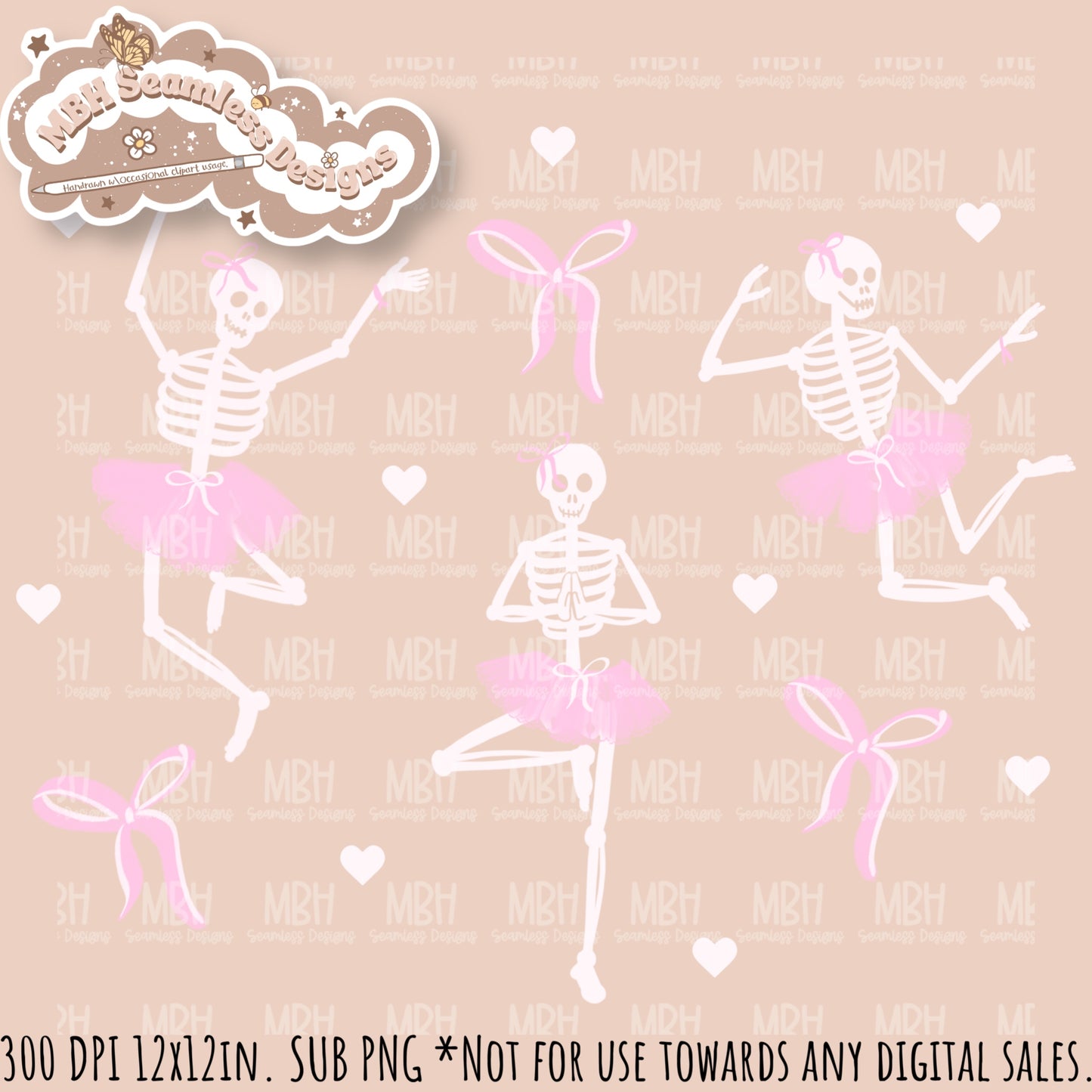 Ballerina Skeletons Seamless Pattern•PNG•Multiple Colorways