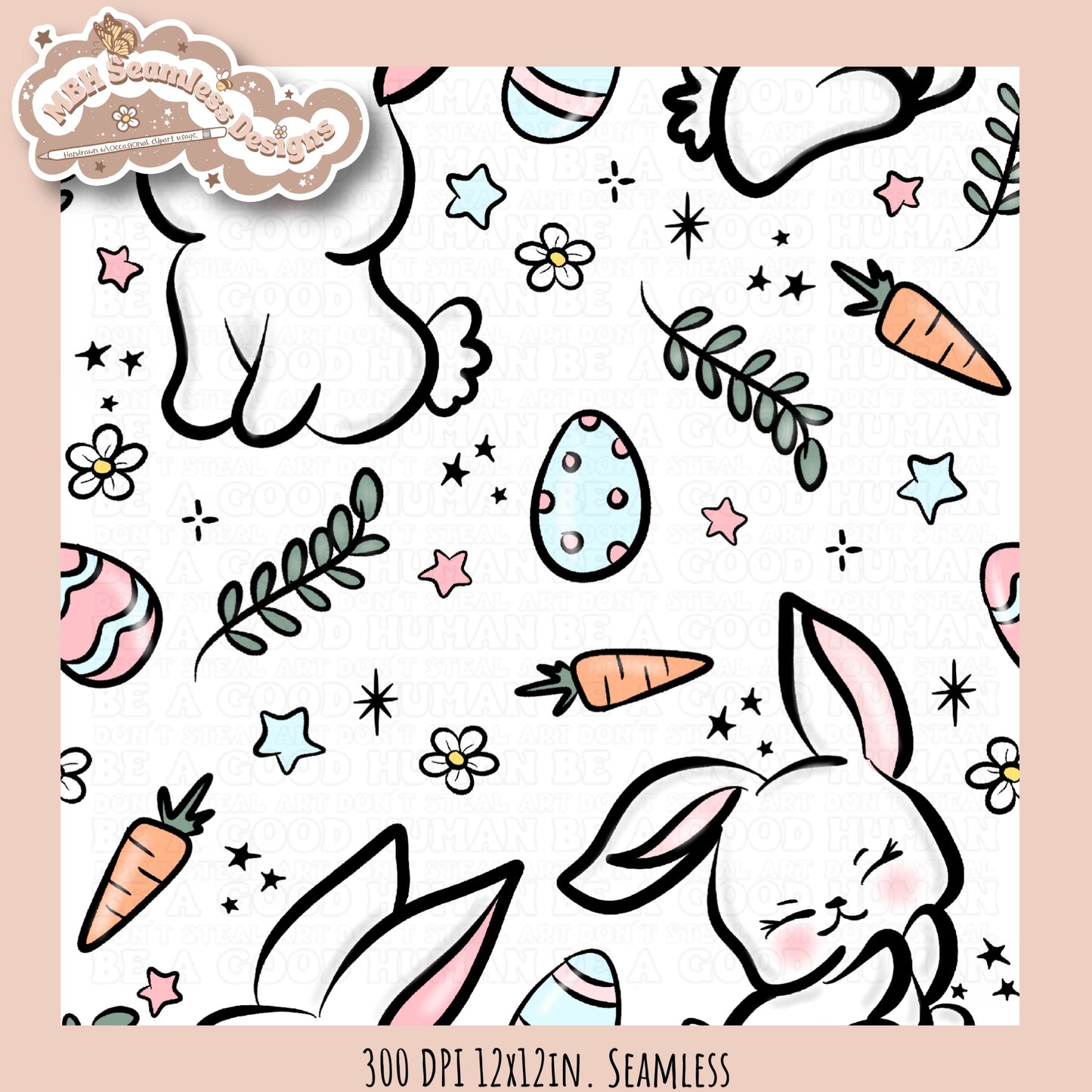 Kawaii Easter Bunnies Seamless Pattern MULTIPLE COLORWAYS