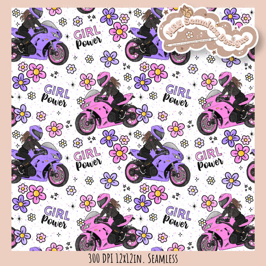 Moto Girl Power Seamless Pattern // PNG // Assorted Colorway Options