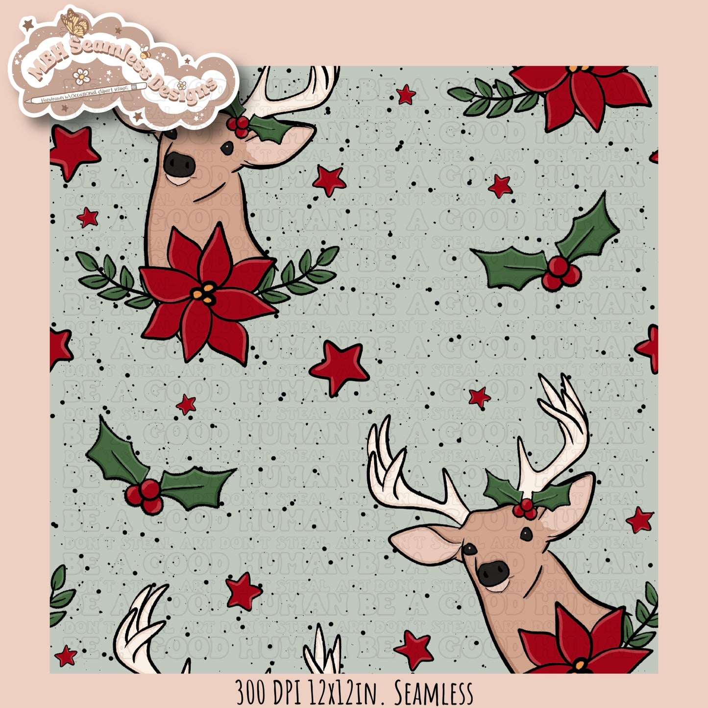 Deer Floral Seamless Pattern MULTIPLE COLORWAY OPTIONS