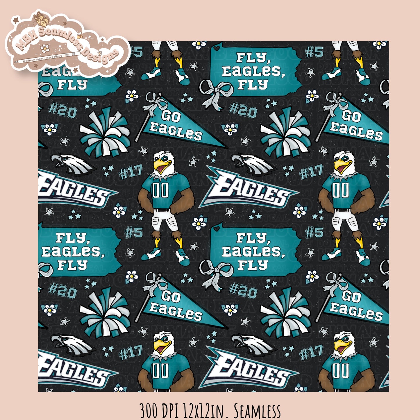 Eagles x Daisies Football Seamless Pattern // Assorted Colorways