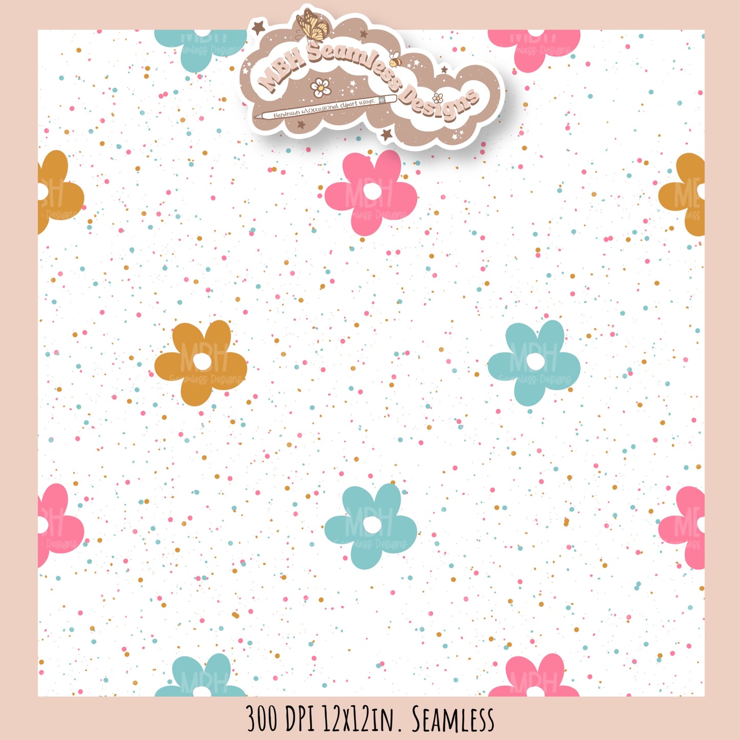 Retro Checkered Flowers Coordinate Seamless Pattern