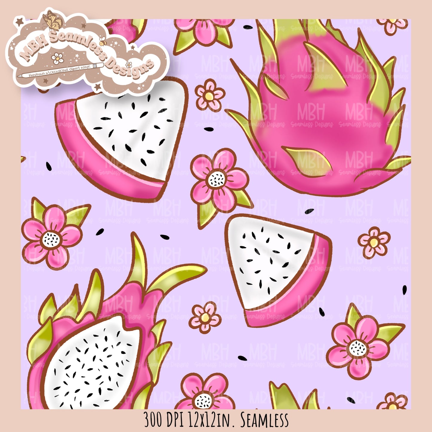 Dragonfruit Floral Seamless Pattern • Multiple Colorways