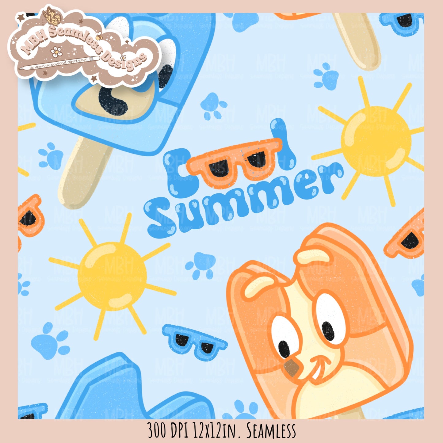 Cool Summer Heeler Pops Seamless Pattern // Assorted Colorway Options
