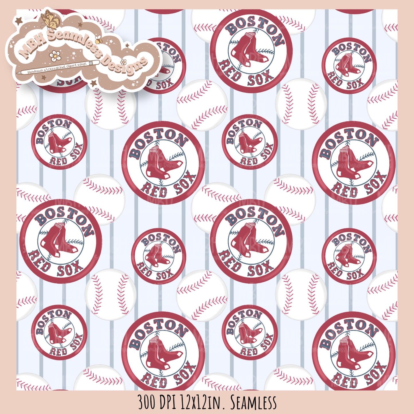 Boston Sox Baseball Stripes Seamless Pattern