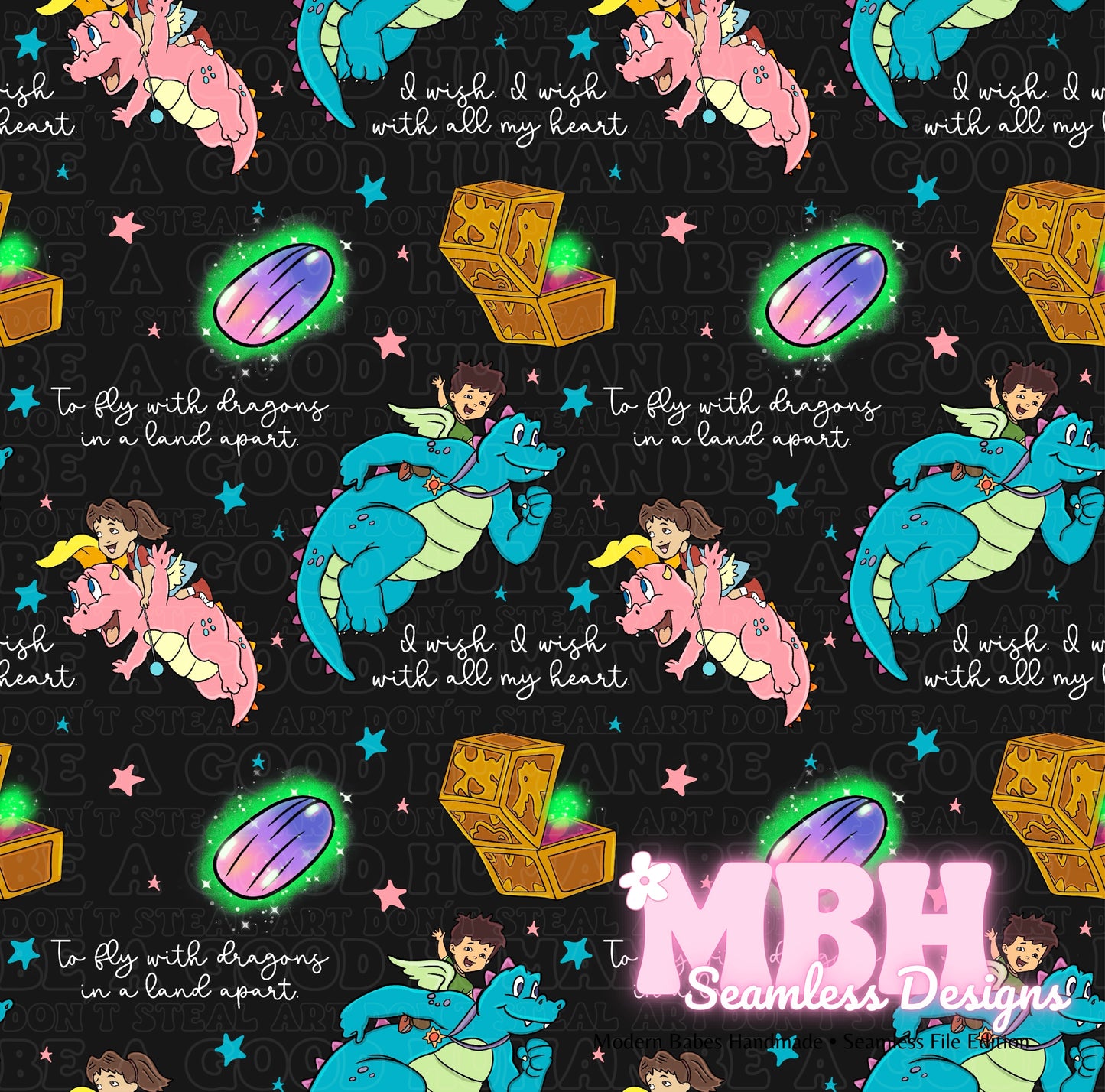 Dragon Tales Lryics Seamless Pattern MULTIPLE COLORWAYS