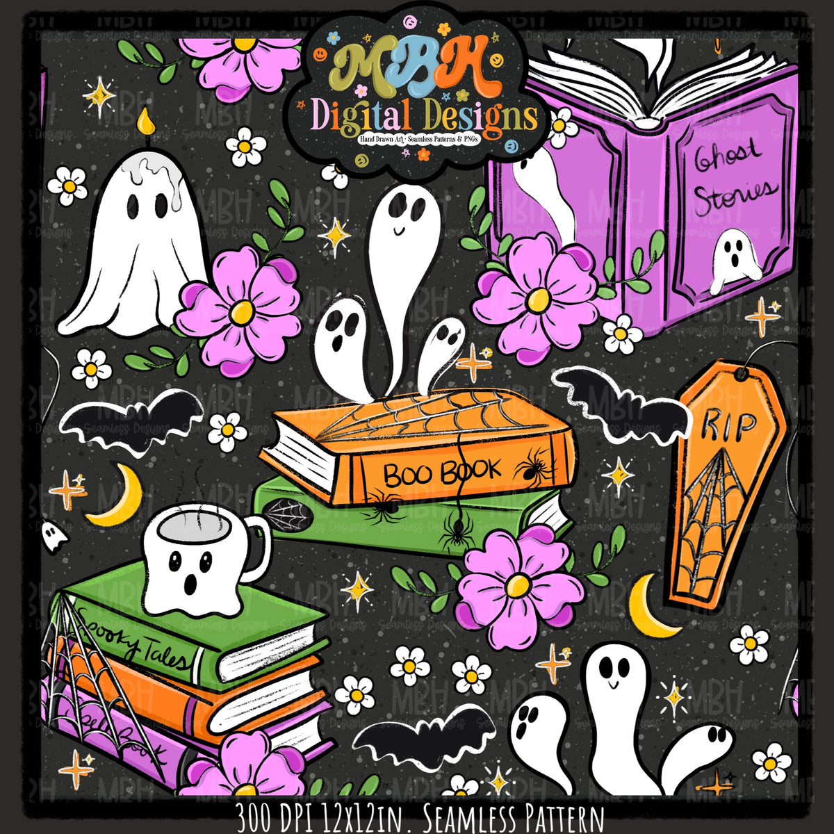 Ghost Stories Seamless Pattern// PNG// MULTIPLE COLORWAYS